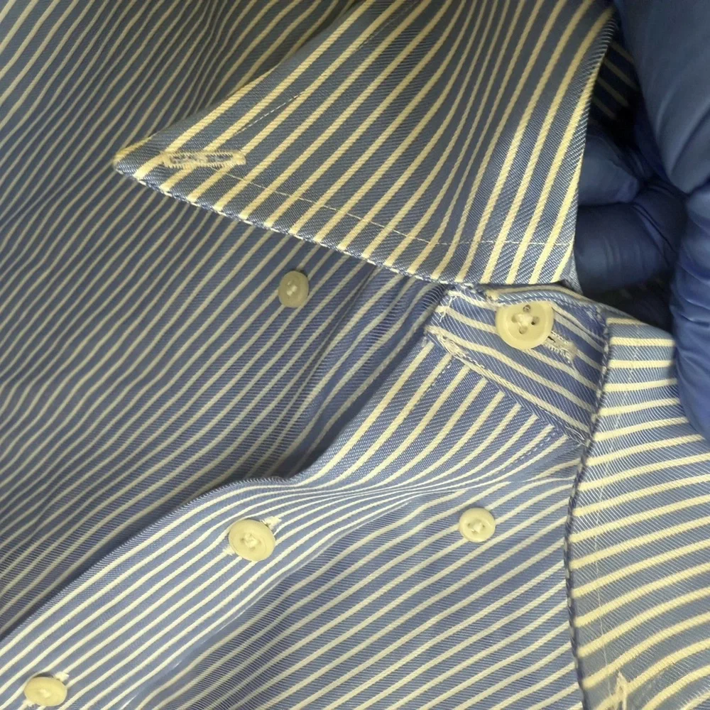 Lauren Ralph Lauren Men's Non-Iron Blue & White Striped Dress Shirt 100% Cotton - Picture 6 of 9